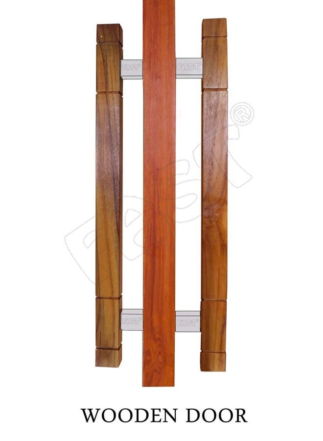 FAST DH204 304 Stainless Steel & Wooden Metal Square Glass Door Pull Handle 1 Set OR 2 Pcs for Main & Room Door (300MM) - Image 5